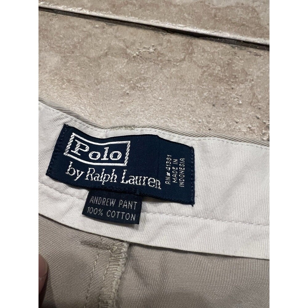 Vtg Polo Ralph Lauren Andrew Pant Mens 38x34 Khaki Pleated Chino 100% Cotton - Picture 3 of 10